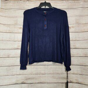 NWT Michael Lauren Blue Quarter Button V-Neck Shirt Top Ribbed Womens Size XS